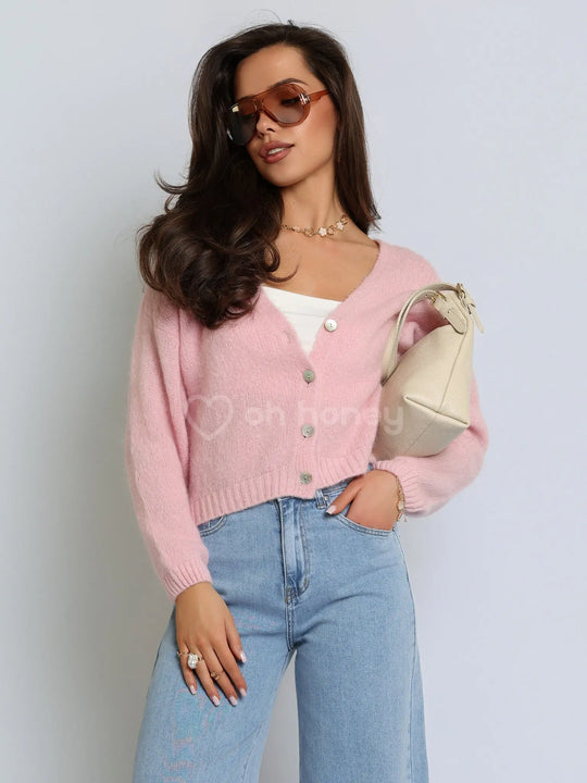 Sweter Kardigan z Baby Alpaką Różowy LEO ohhoney