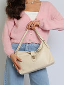 Torebka na Ramię Skóra Naturalna Jasny Beż MILORA
