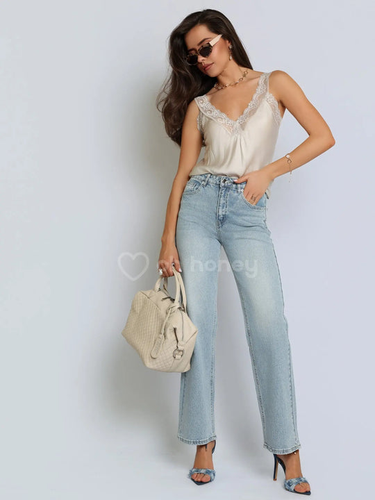 Spodnie Jeansowe Jasny Niebieski FLOWER DENIM ohhoney