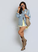 Kurtka Jeansowa z Naszywkami Niebieska DENIM LOVE