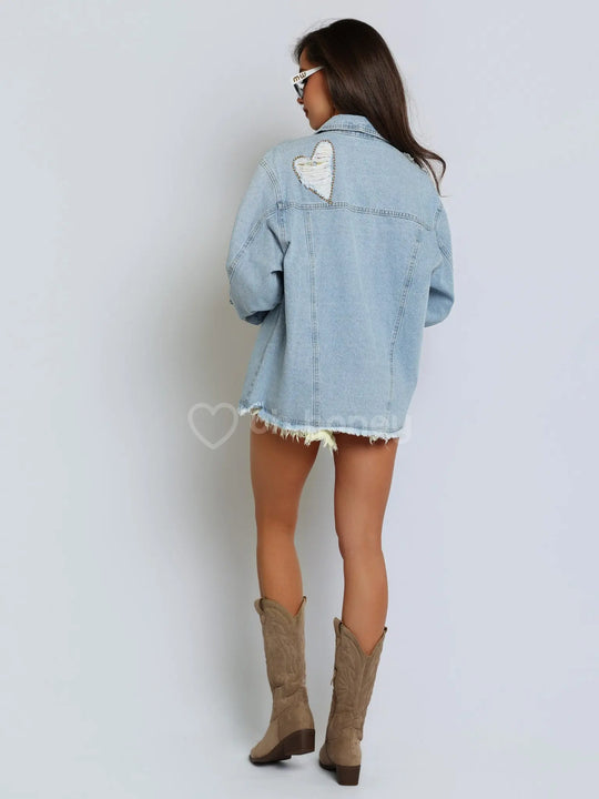 Kurtka Jeansowa z Naszywkami Niebieska DENIM LOVE ohhoney