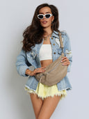 Kurtka Jeansowa z Naszywkami Niebieska DENIM LOVE
