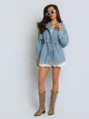 Kurtka Jeansowa z Kapturem Niebieska ASTRA