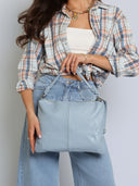 Torebka na Ramię Skóra Naturalna Błękitna NADIA