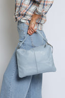 Torebka na Ramię Skóra Naturalna Błękitna NADIA