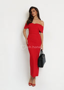 Sukienka Maxi Elegancka z Wiskozą Czerwona JANE