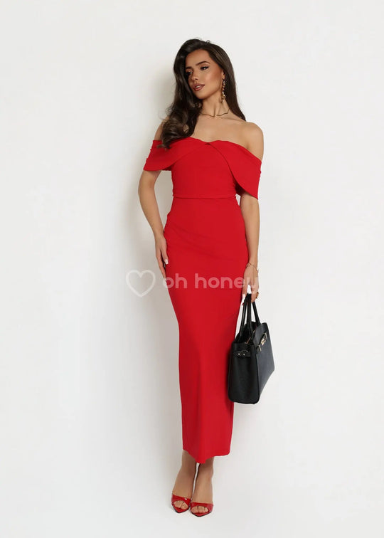 Sukienka Maxi Elegancka z Wiskozą Czerwona JANE ohhoney