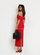 Sukienka Maxi Elegancka z Wiskozą Czerwona JANE