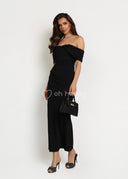 Sukienka Maxi Elegancka z Wiskozą Czarna JANE