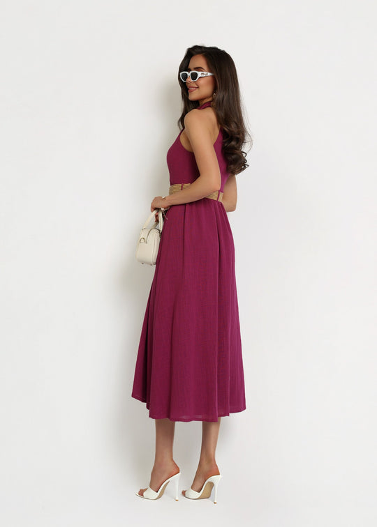 Sukienka Midi 100% Bawełna Śliwka MALAGA