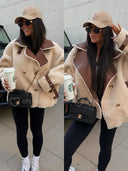 Kurtka Baranek z Eko-Skórą Beżowo-Brązowa CARLA