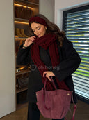 Szal z Wełną Handmade Burgund MUSES