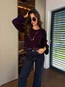Sweter z Wełną Handmade Burgundowo-Granatowy MUSES
