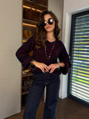 Sweter z Wełną Handmade Burgundowo-Granatowy MUSES