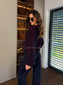 Sweter z Wełną Handmade Burgundowo-Granatowy MUSES