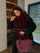 Opaska na Głowę z Wełną Handmade Burgund MUSES