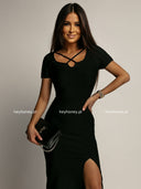 Sukienka Maxi z Rozcięciem Czarna ELEGANT ESSENCE