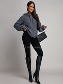 Sweter z Kapturem z Kid Moherem Grafitowy LUNARE