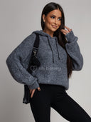 Sweter z Kapturem z Kid Moherem Grafitowy LUNARE