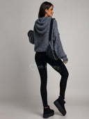 Sweter z Kapturem z Kid Moherem Grafitowy LUNARE