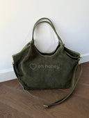 Torebka Shopper Skóra Naturalna Zamszowa Duża Oliwka GIANO