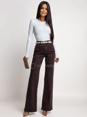 Spodnie Jeansowe Wide Leg Czekoladowe MIDERA