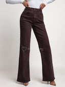 Spodnie Jeansowe Wide Leg Czekoladowe MIDERA