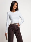 Bluzka z Długim Rękawem z Bawełną i Wiskozą Biała BASIC