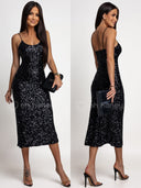 Sukienka Cekinowa Midi Czarna LUMEN