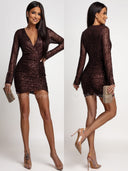 Sukienka Cekinowa Czekoladowa PURE GLAM