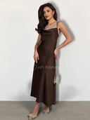 Sukienka Satynowa Maxi Czekoladowa ORINA
