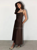 Sukienka Satynowa Maxi Czekoladowa ORINA