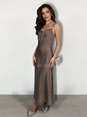 Sukienka Satynowa Maxi Taupe ORINA
