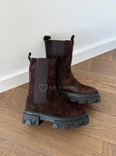 Botki ze Skóry Naturalnej Zamszowe na Grubej Podeszwie Czekoladowe MORIN