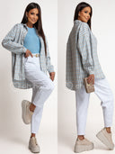 Koszula z Bawełną w Kratę Błękitna ALISON