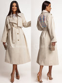 Trencz z Haftem Beżowy SOLARIS