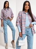 Koszula z Bawełną w Kratę Różowa EMI