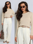 Sweter z Kaszmirem i Wełną Beżowy CLASSY KNIT