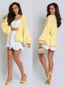 Sweter Kardigan z Wełną i Kid Moherem Żółty LITTLE BELL