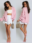 Sweter Kardigan z Wełną i Kid Moherem Różowy LITTLE BELL