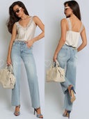 Spodnie Jeansowe Jasny Niebieski FLOWER DENIM