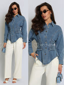 Koszula Jeansowa Gorsetowa Niebieska MEGI