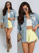 Kurtka Jeansowa z Naszywkami Niebieska DENIM LOVE