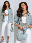 Koszula Jeansowa z Haftem Niebieska CHERRY