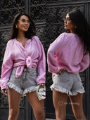 Fuchsia PARADE Frayed Hem Denim Shorts