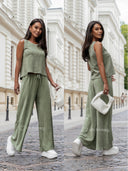 Komplet z Tkaniny Frotte 100% Bawełna Khaki ALIZE