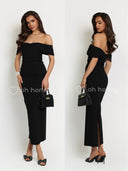 Sukienka Maxi Elegancka z Wiskozą Czarna JANE