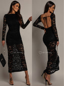 ENDLESS Black Open Back Lace Maxi Dress