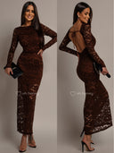 Chocolate ENDLESS Open Back Lace Maxi Dress