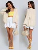 Sweter Kardigan z Wełną i Kid Moherem Beżowy LITTLE BELL